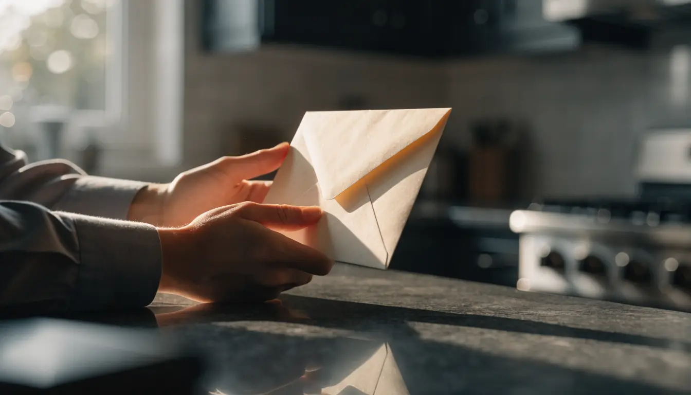 A person holding a formal envelope, representing the worry of being sued after a Rancho Cucamonga car accident